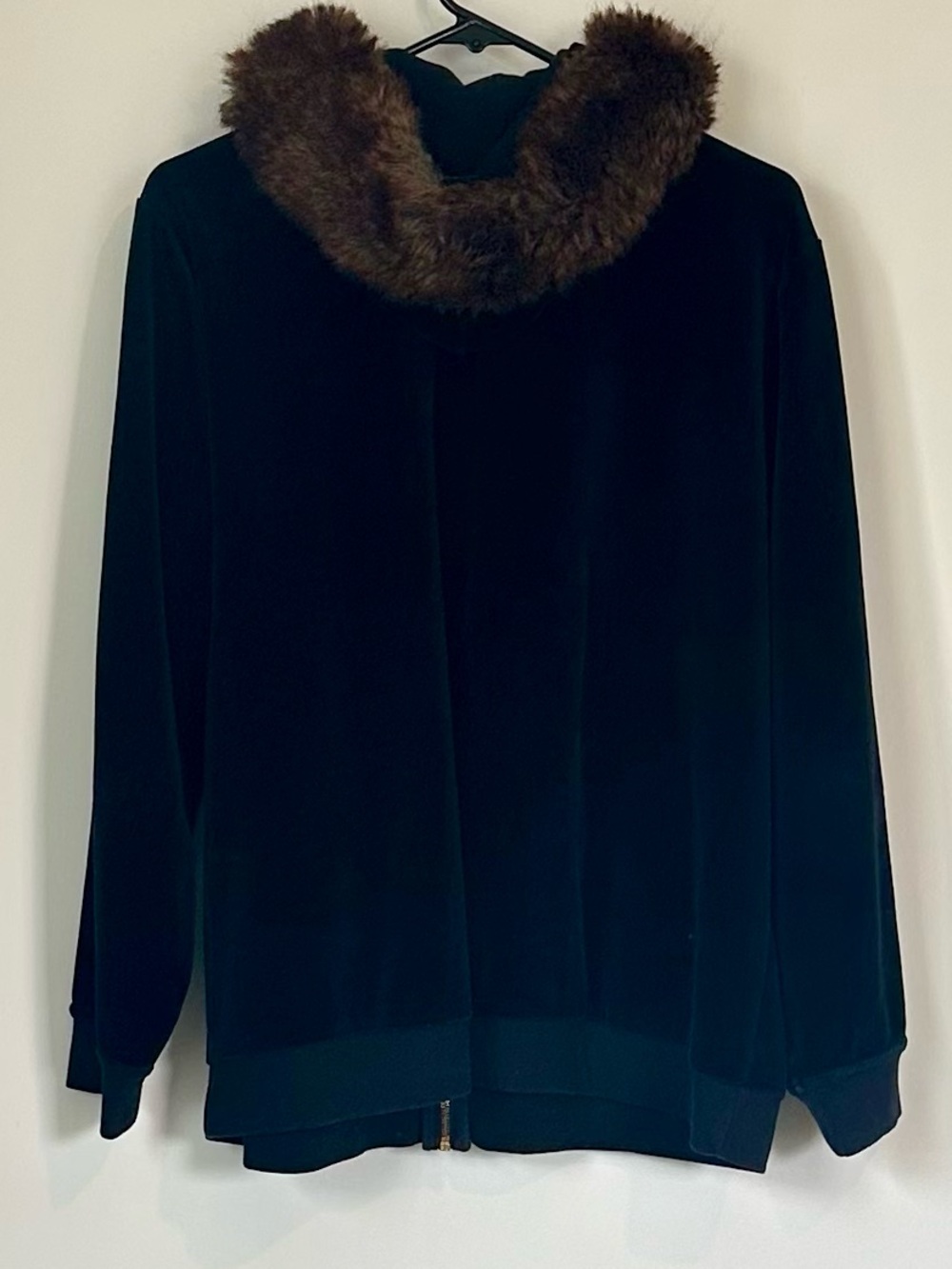 Ralph Lauren Navy Black Velvet Velour Zip Jacket with Removable Faux Fur Trim 2X - Picture 5 of 5